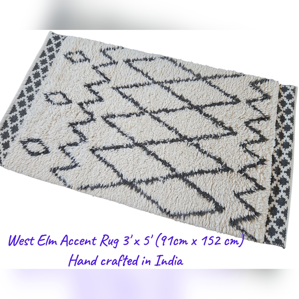 West Elm Kasbah Wool+Cotton Rug  3'x5' (91cm x 152 cm)Hand Crafted for West Elm